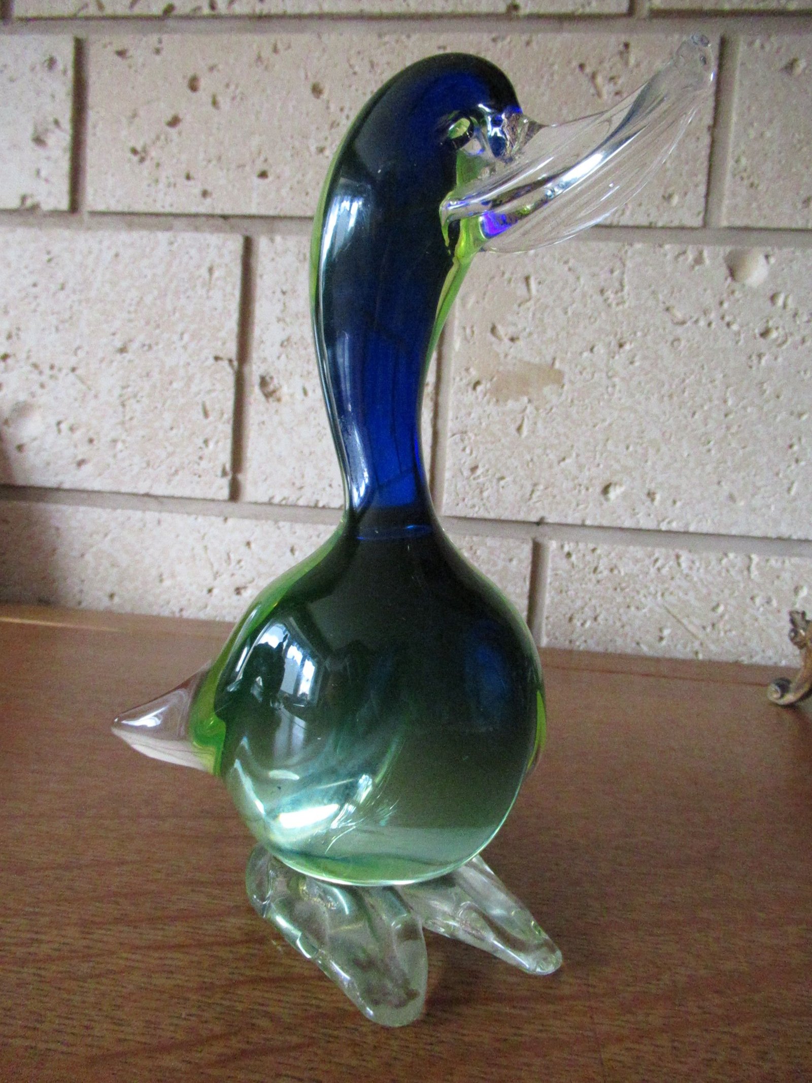 Sculpture en verre de Murano d'un canardbleu et vert