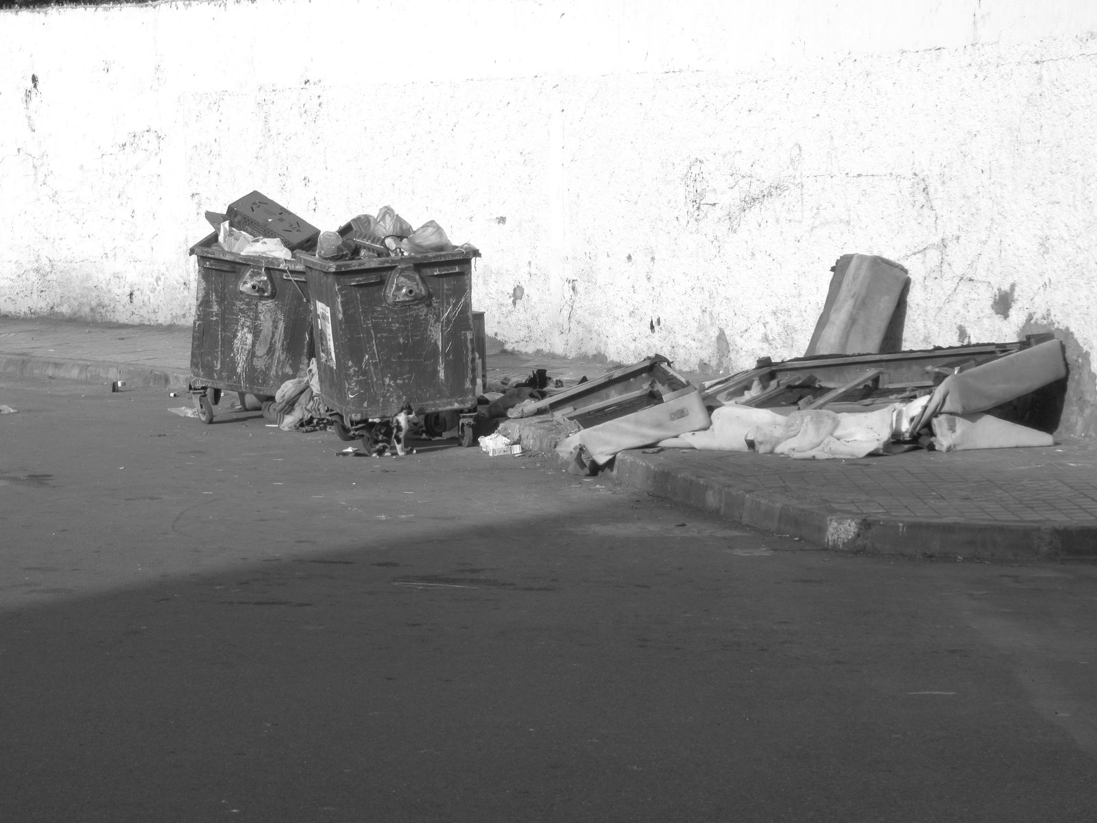 Bacs à ordures usés débordent de détritus photo gratuite