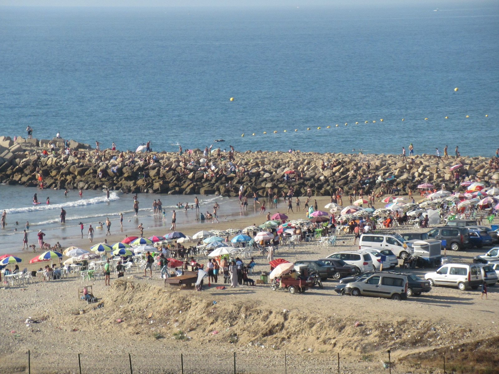 Parasols et voitures sur la plage - Sonnenschirme und Autos am Strand