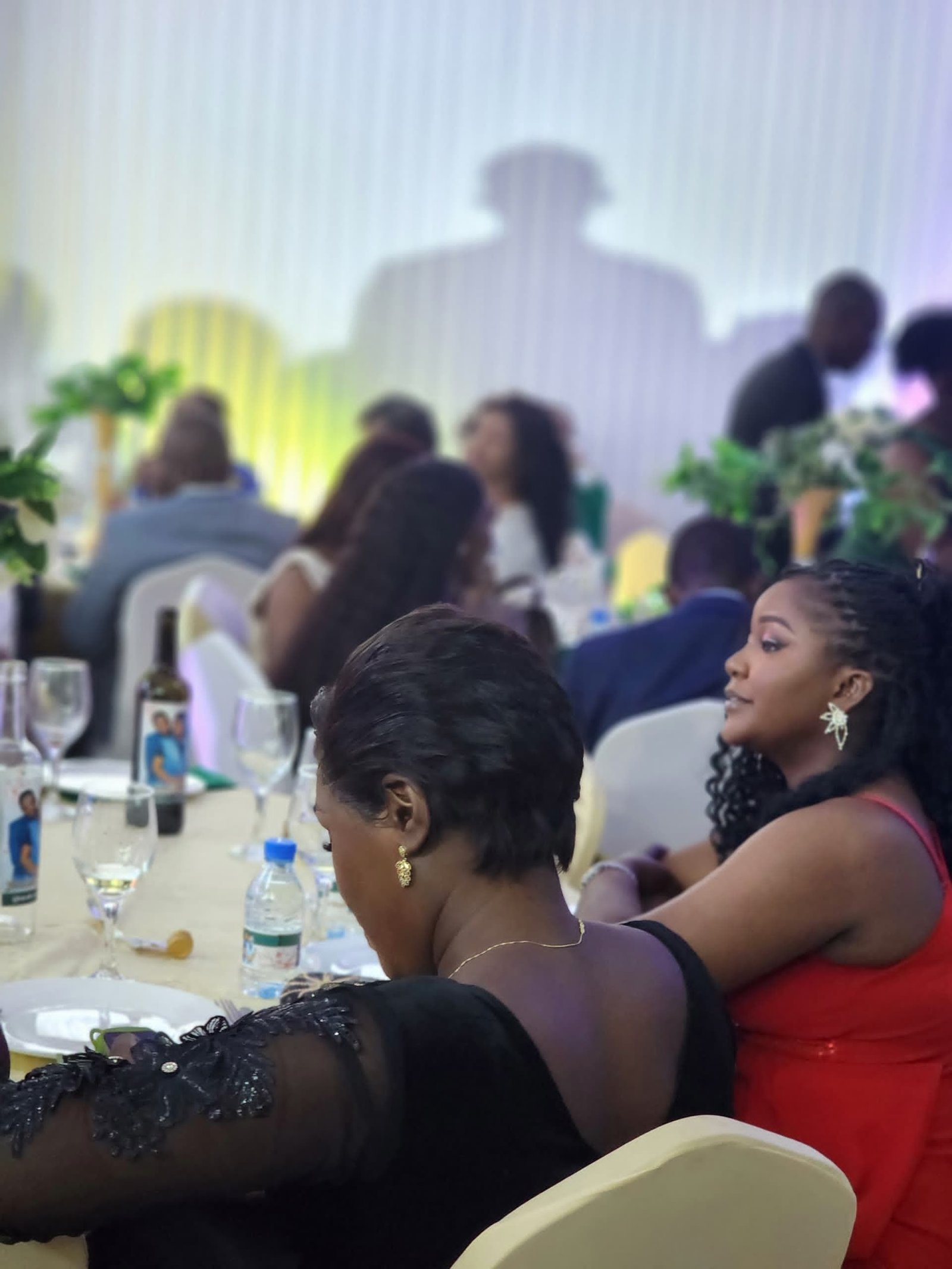 Des invités assis autour des table lors d'un dîner photo gratuite