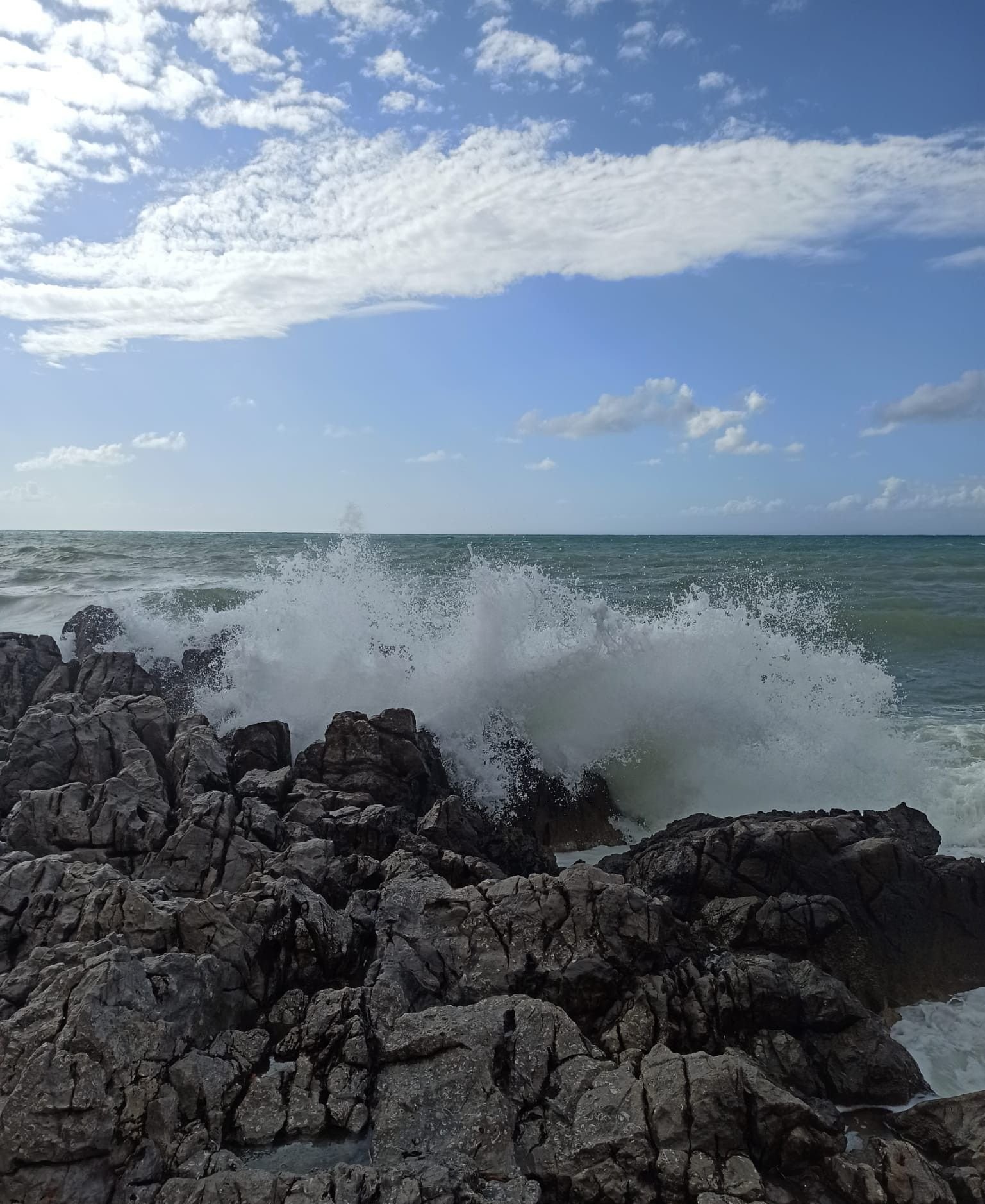 Mer agitée, de grandes vagues s'écrasent avec force contre des rochers le long d'une côte, photo gratuite