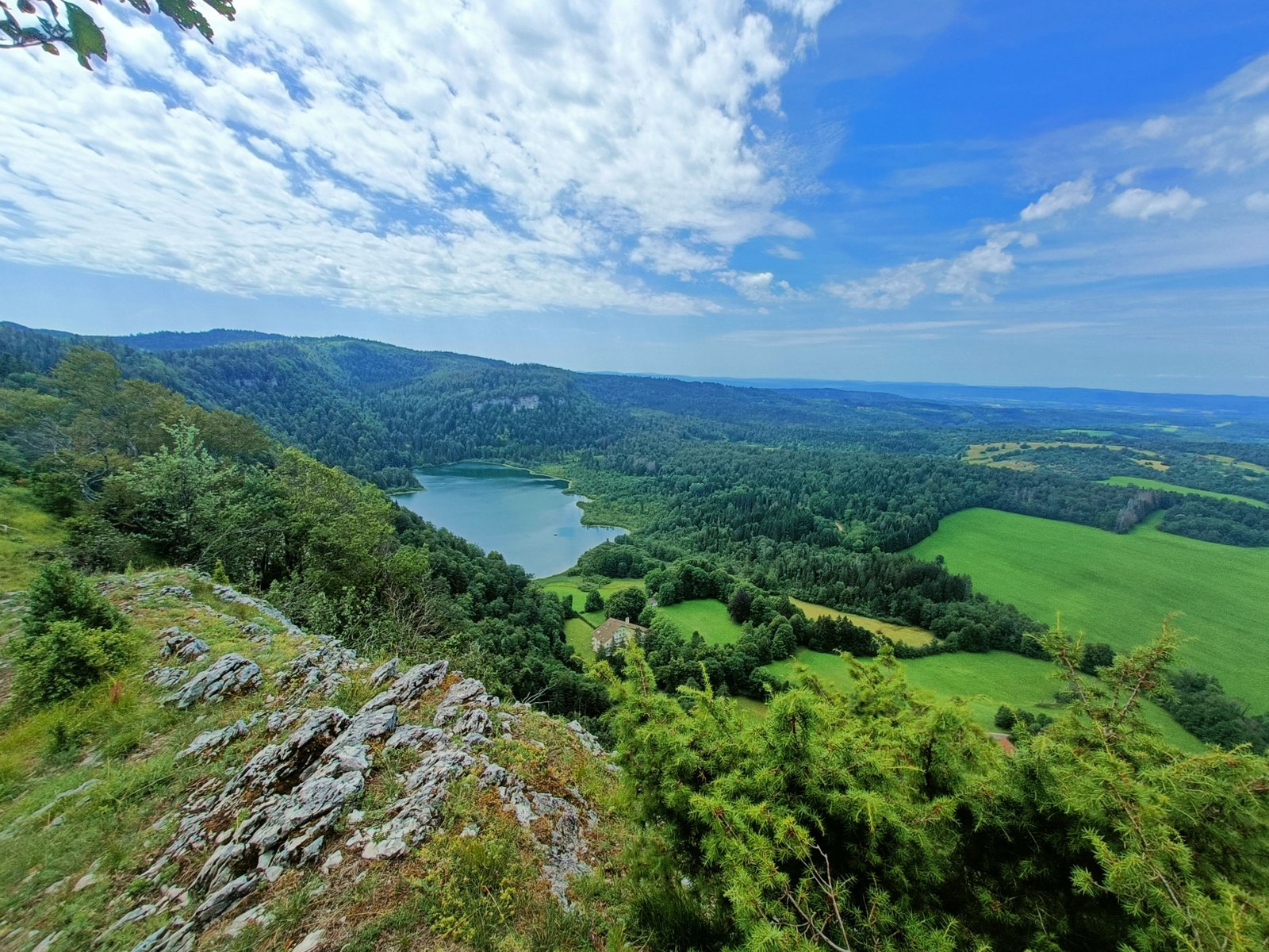 Le lac de Vouglans entouré de falaises boisées et de zones de verdure, photo gratuite