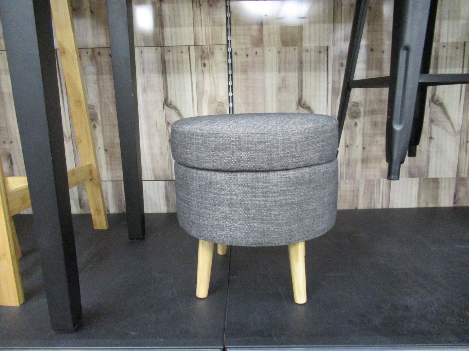 Pouf rond multifonction en lin de couleur grise