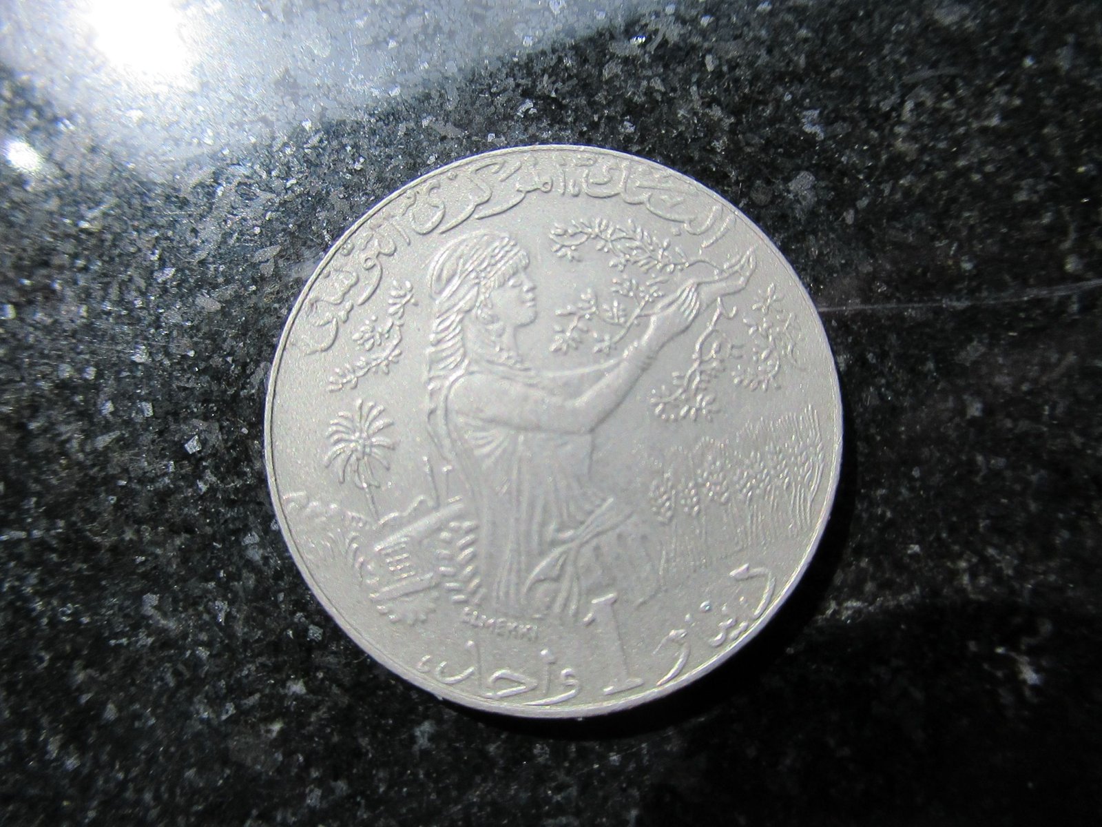 Dos d'une pièce de monnaie tunisienne d'une valeur de un dinar