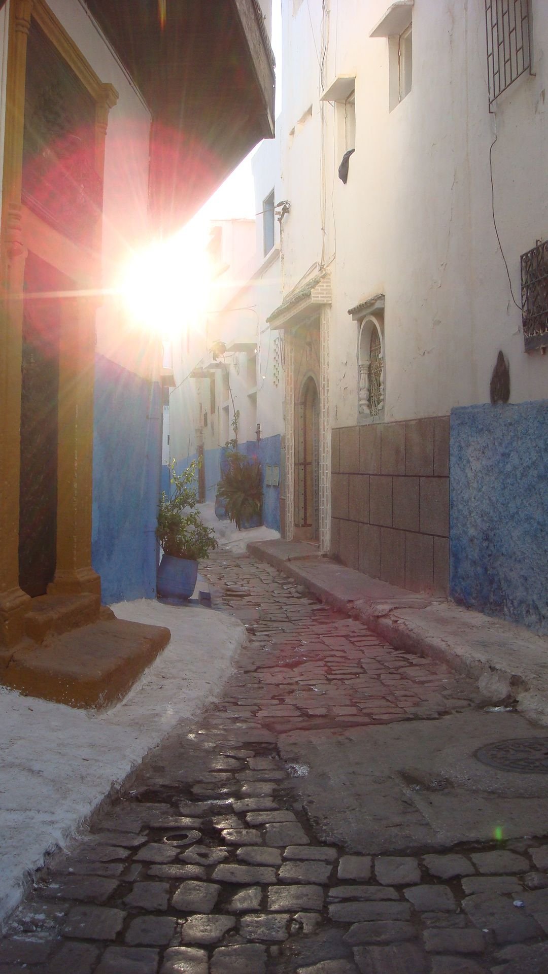 Ruelle de la Kasbah des Oudayas ensoleillée de fin d’après-midi photo gratuite