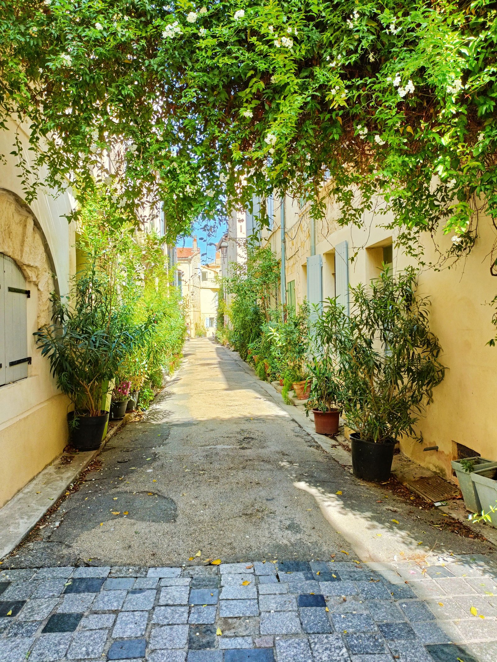 Une ruelle étroite dans la ville d'Arles, en Provence, France, photo gratuite