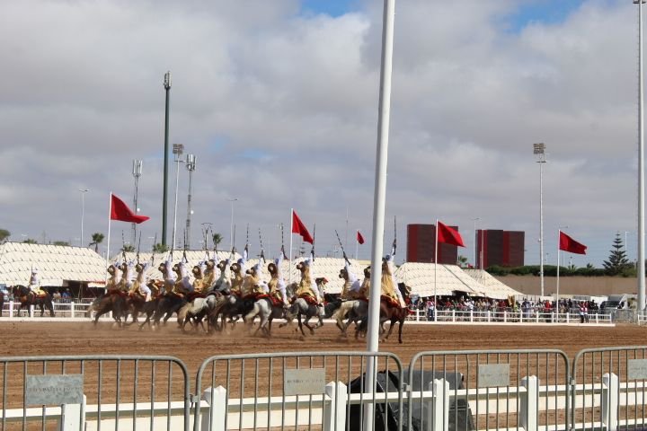 spectacle d'une Sorba régionale de Tbourida au Salon du Cheval d'El Jadida 2024 photo gratuite