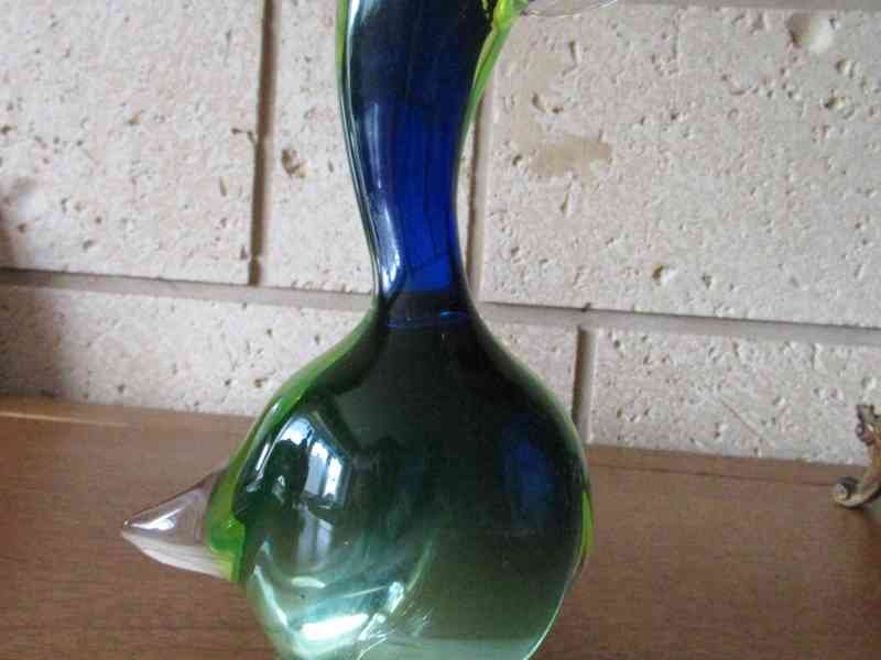 Sculpture en verre de Murano d'un canardbleu et vert