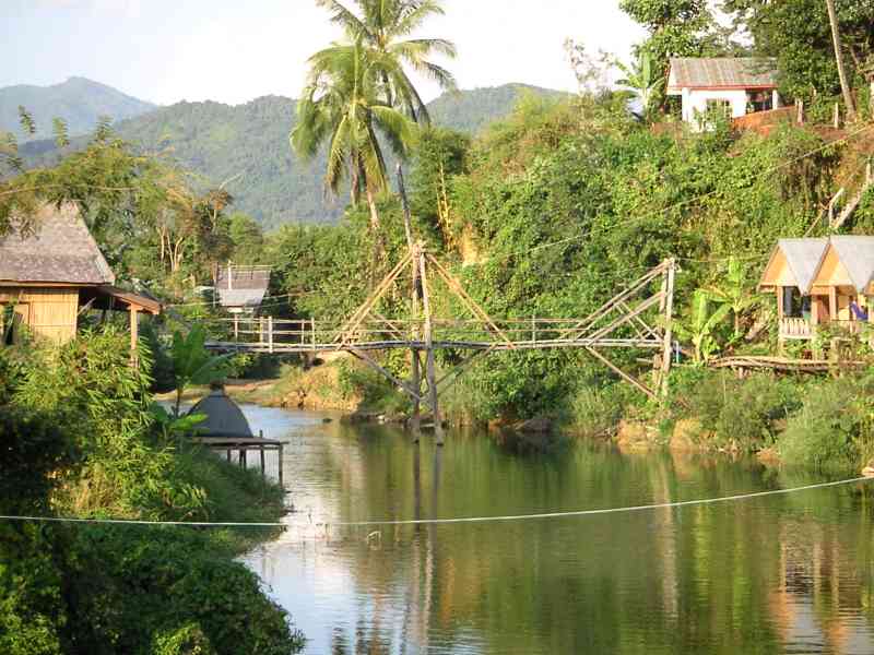 Pont en bambou traversant la rivière