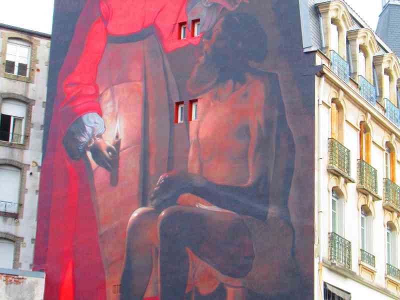Fresque monumentale, tableau job raillé par sa femme, sur le mur à Épinal photo gratuite