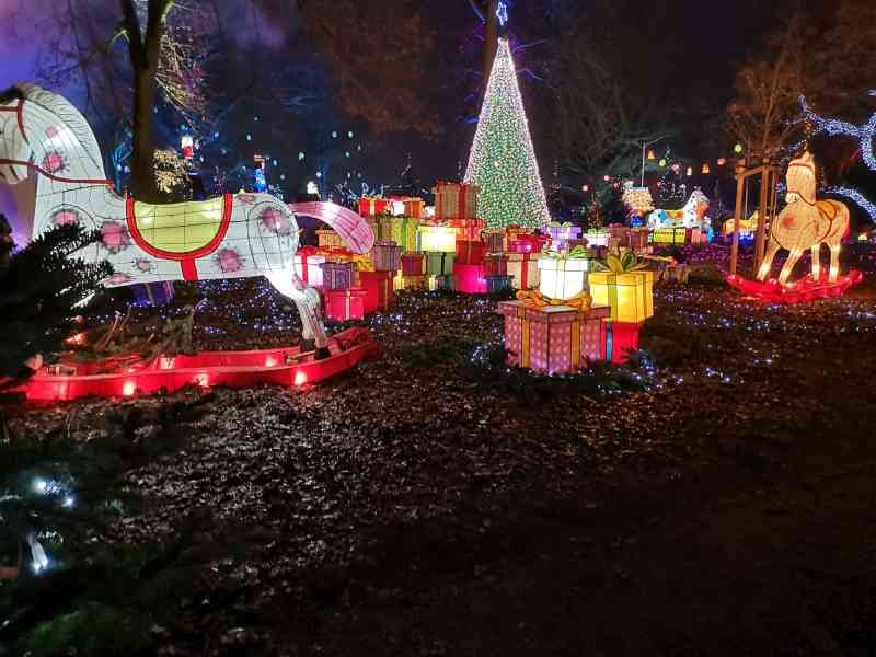 Sapin et cadeaux illuminés au sentier des lanternes à Metz