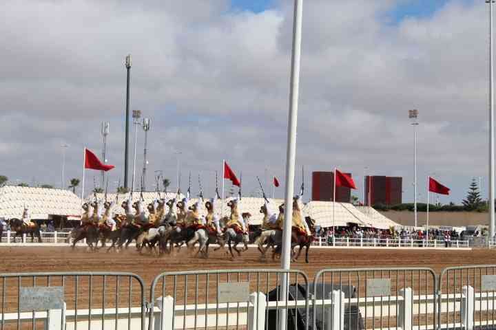 spectacle d'une Sorba régionale de Tbourida au Salon du Cheval d'El Jadida 2024 photo gratuite